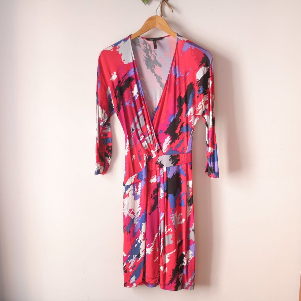 BCBG Max Azria Business Bold Abstract Jewl Tone Wrap Dress xxs